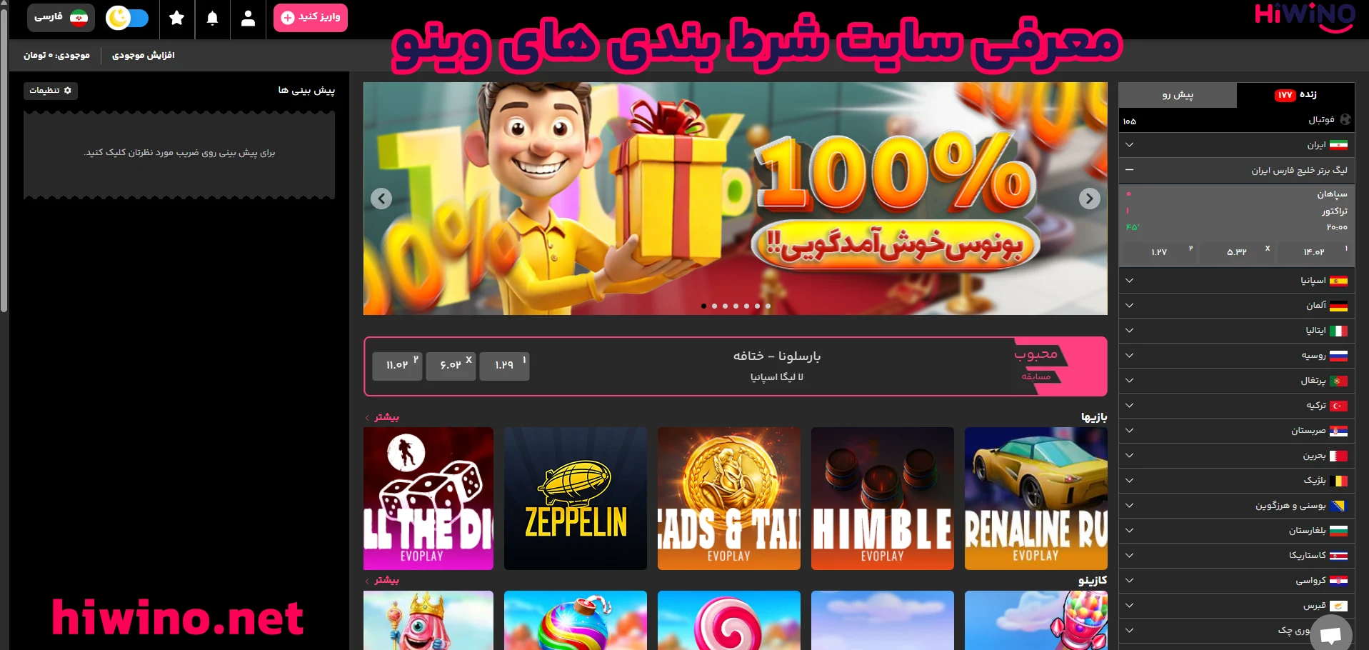 معرفی سایت شرط بندی های وینو